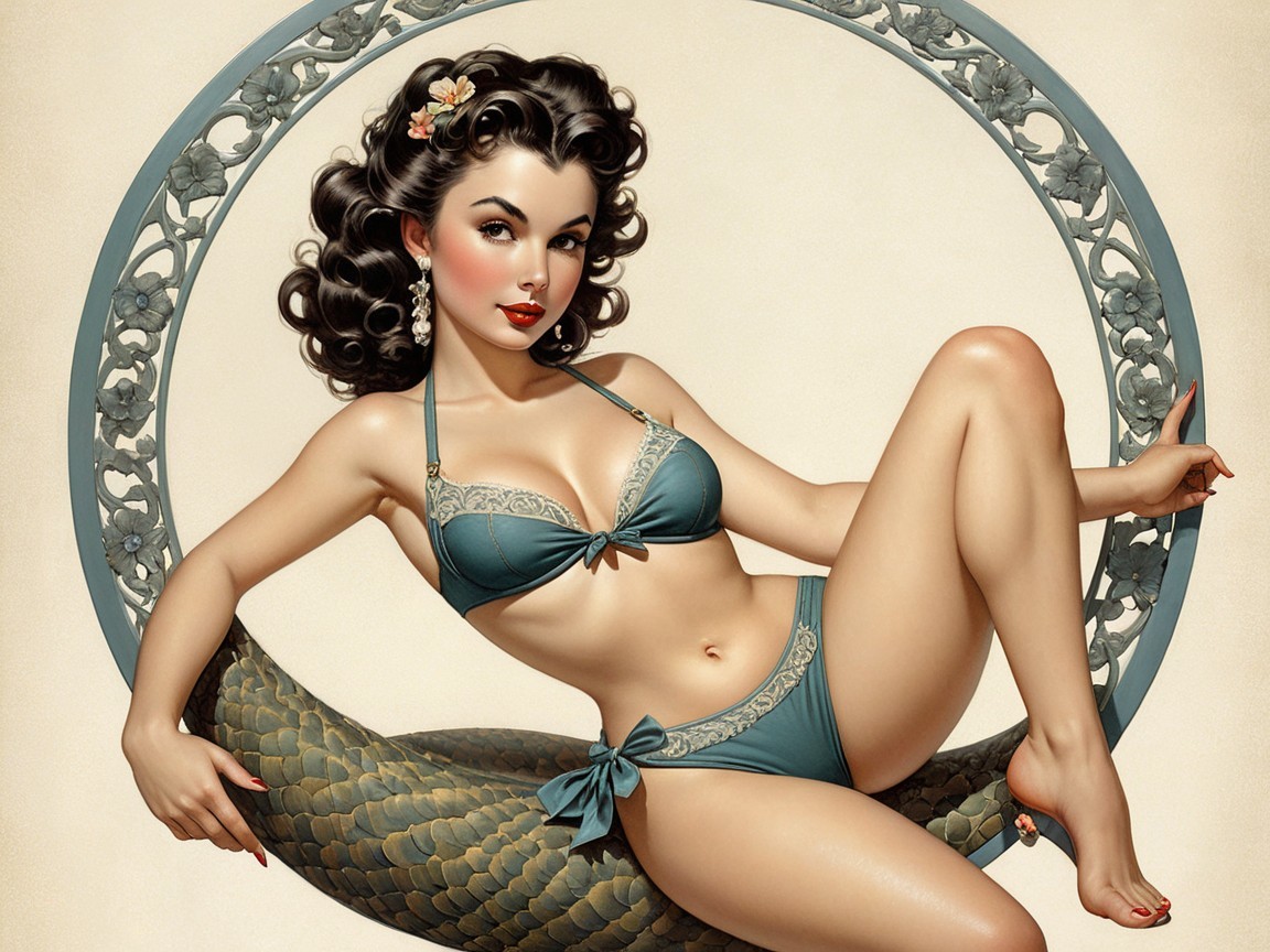 Elegant Woman in Turquoise Bikini with Retro Vibe