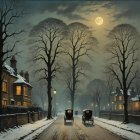 Winter Scene with Snow-Covered Street and Carriages