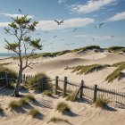 Tranquil Coastal Landscape with Sand Dunes and House