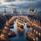 Charming Medieval Town by Riverside with Evening Market