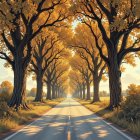 Asphalt Road with Trees and Rolling Hills Under Blue Sky