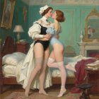 Elegant Kiss Between Two Women in Tasteful Setting