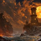 Hyperrealistic Digital Painting of Lighthouses at Night