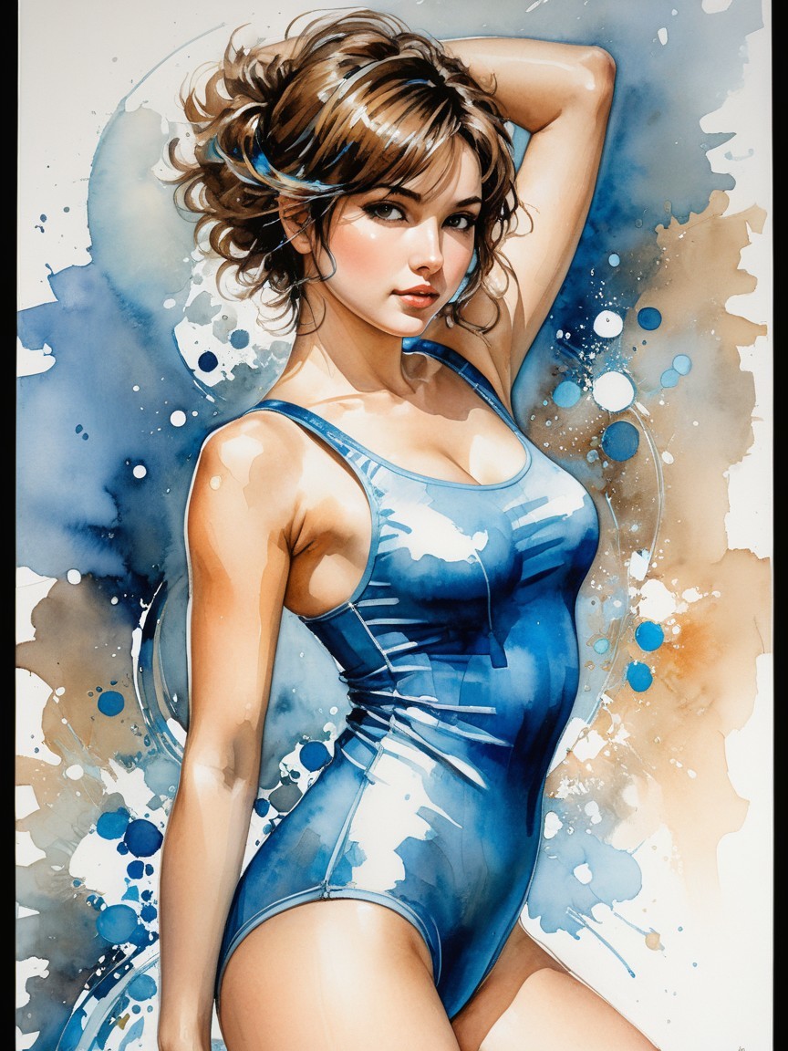 Stylish Female Figure in Blue Swimsuit with Dynamic Pose