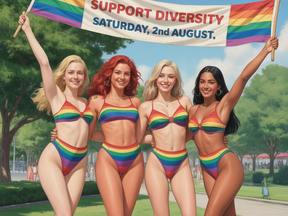 Individuals in Rainbow Swimwear Celebrate Diversity