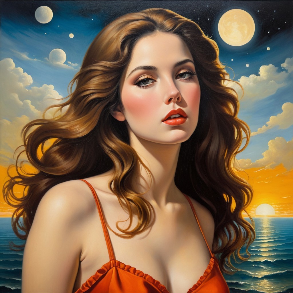 Portrait of a Young Woman Against Twilight Sky