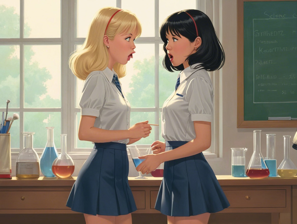 Schoolgirls Engaged in Science Experiment in Classroom