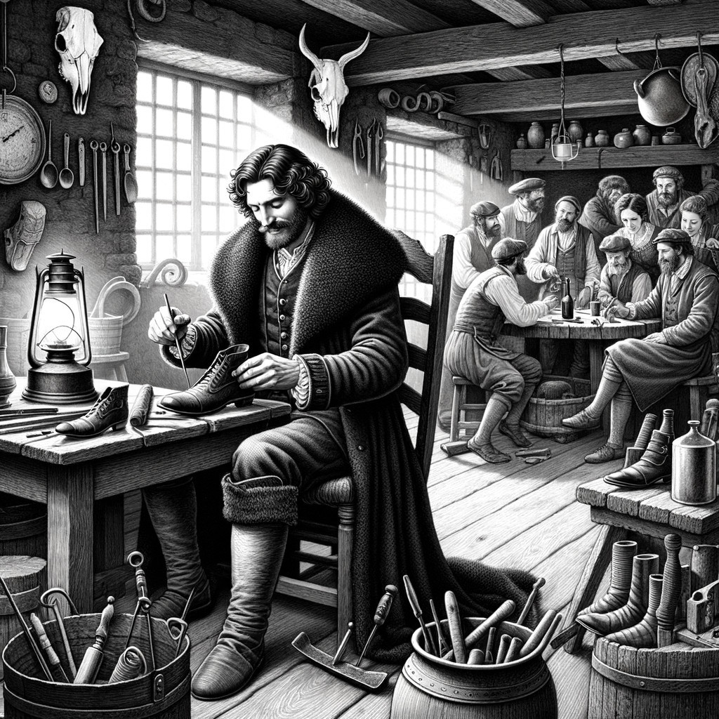 Cobbler Crafts Shoe in Lively Workshop Atmosphere