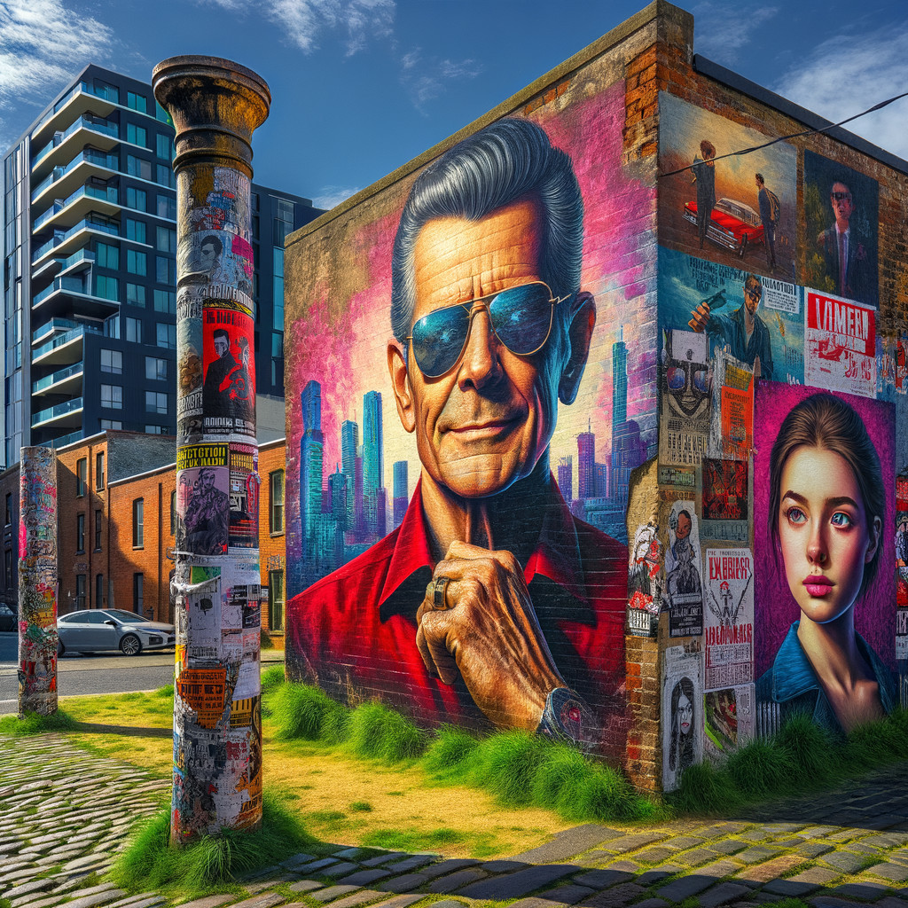 Vibrant Urban Mural with Charismatic Figure and Graffiti