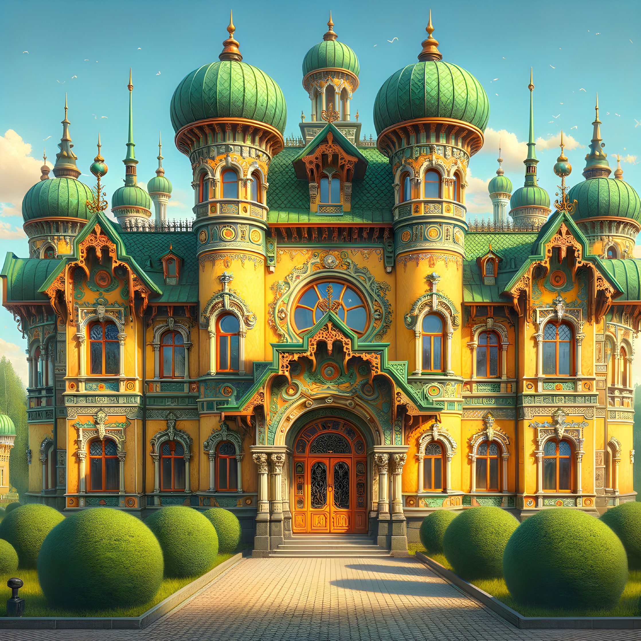 Vibrant Palace with Colorful Turrets and Domes