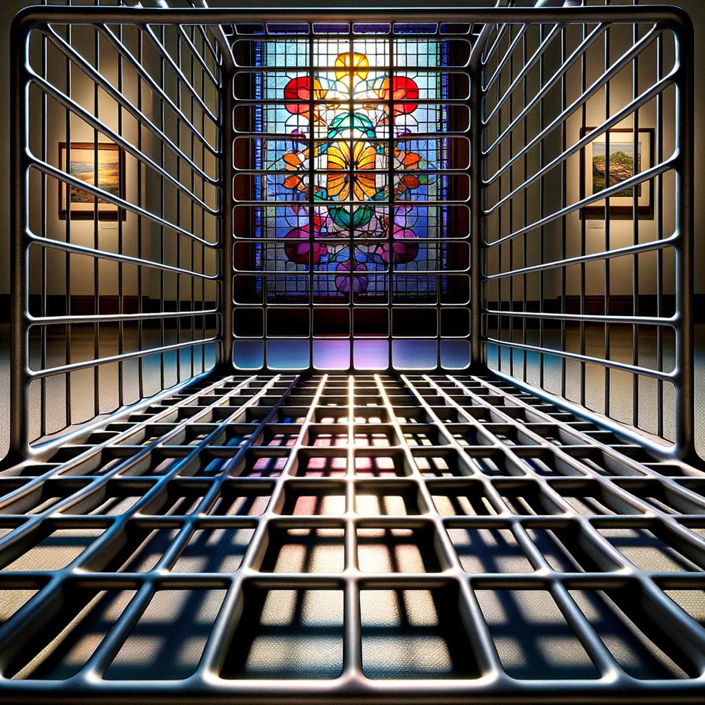 Wire Basket with Stained Glass Window Background