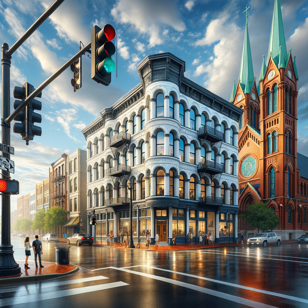 Historic Urban Scene with Ornate Architecture and Church