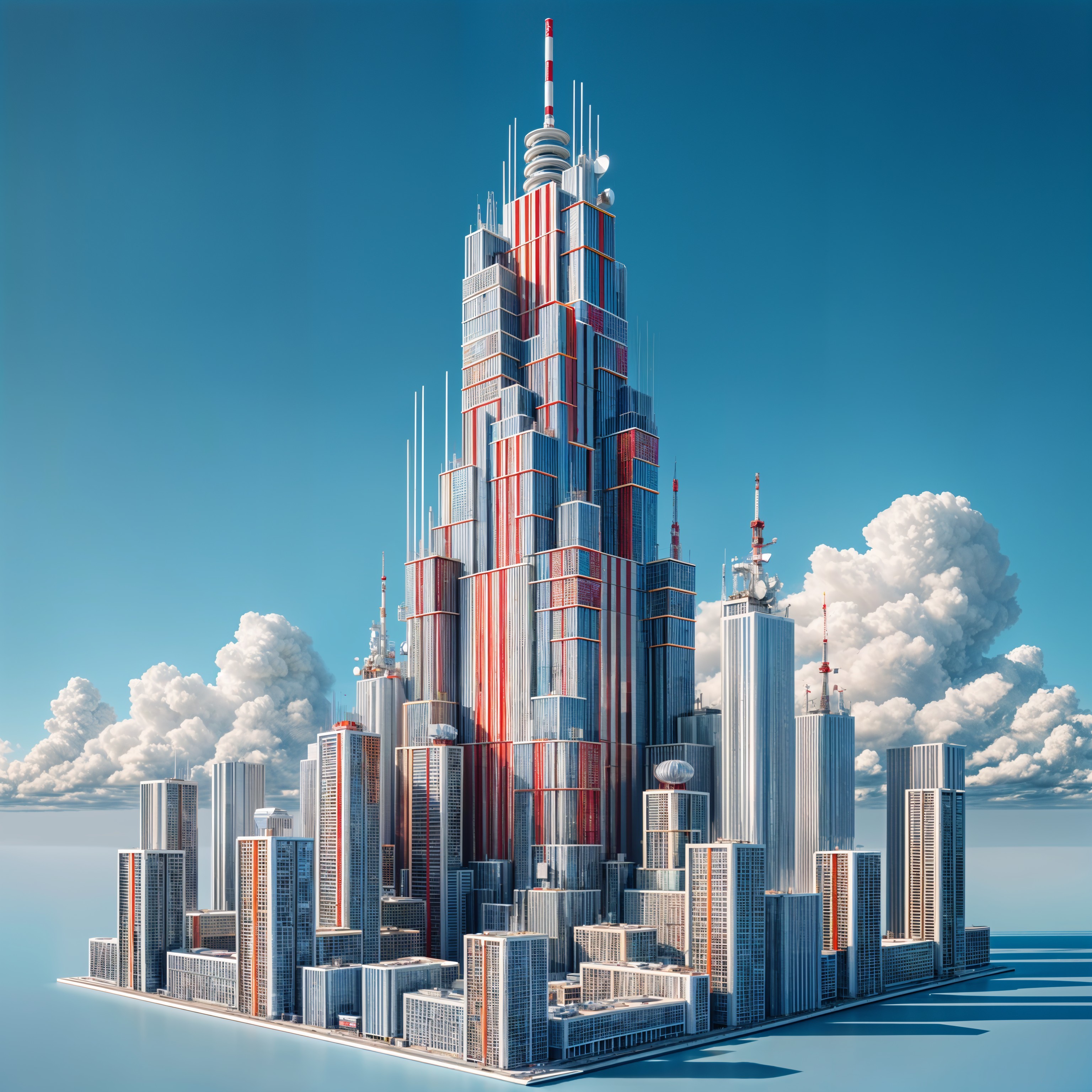 Futuristic skyline with intricate skyscraper and modern buildings