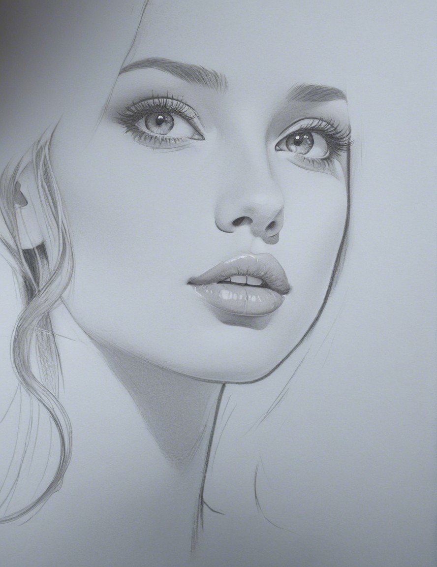 Detailed Sketch of a Young Woman's Face and Features