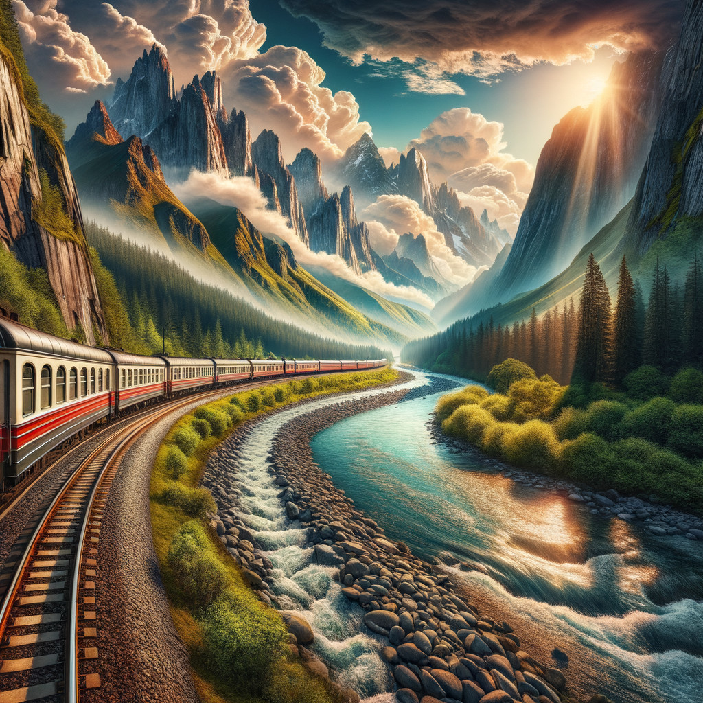 Vibrant Train Journey Through Scenic Mountain Valley