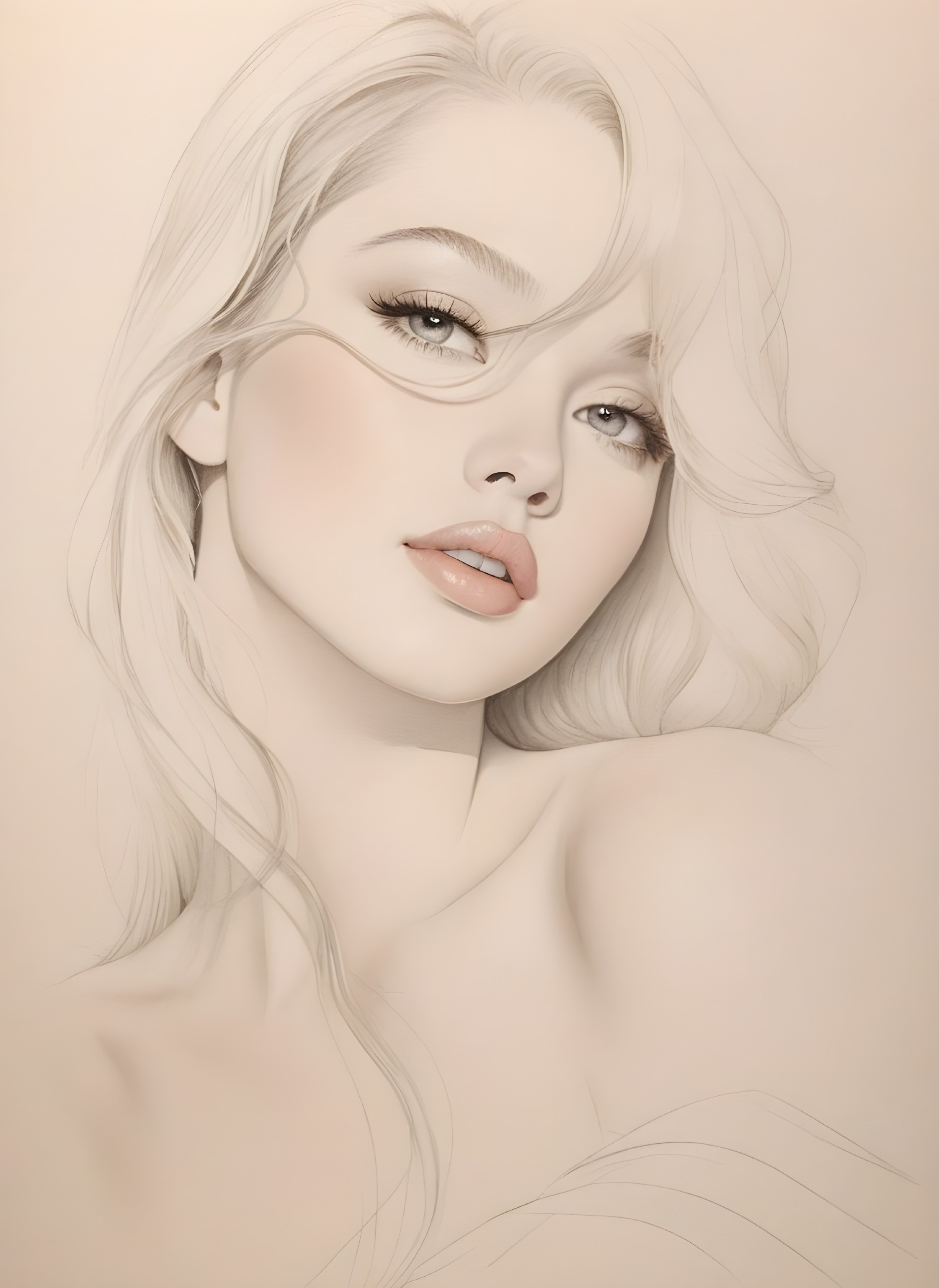 Stylized portrait of a young woman with flowing hair