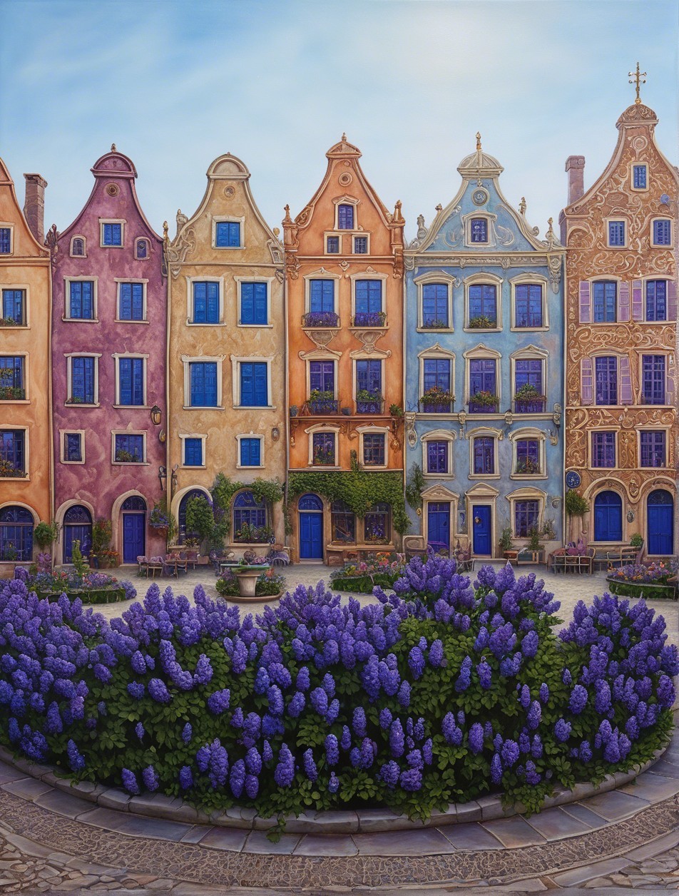 Colorful European-Style Houses with Flower Boxes