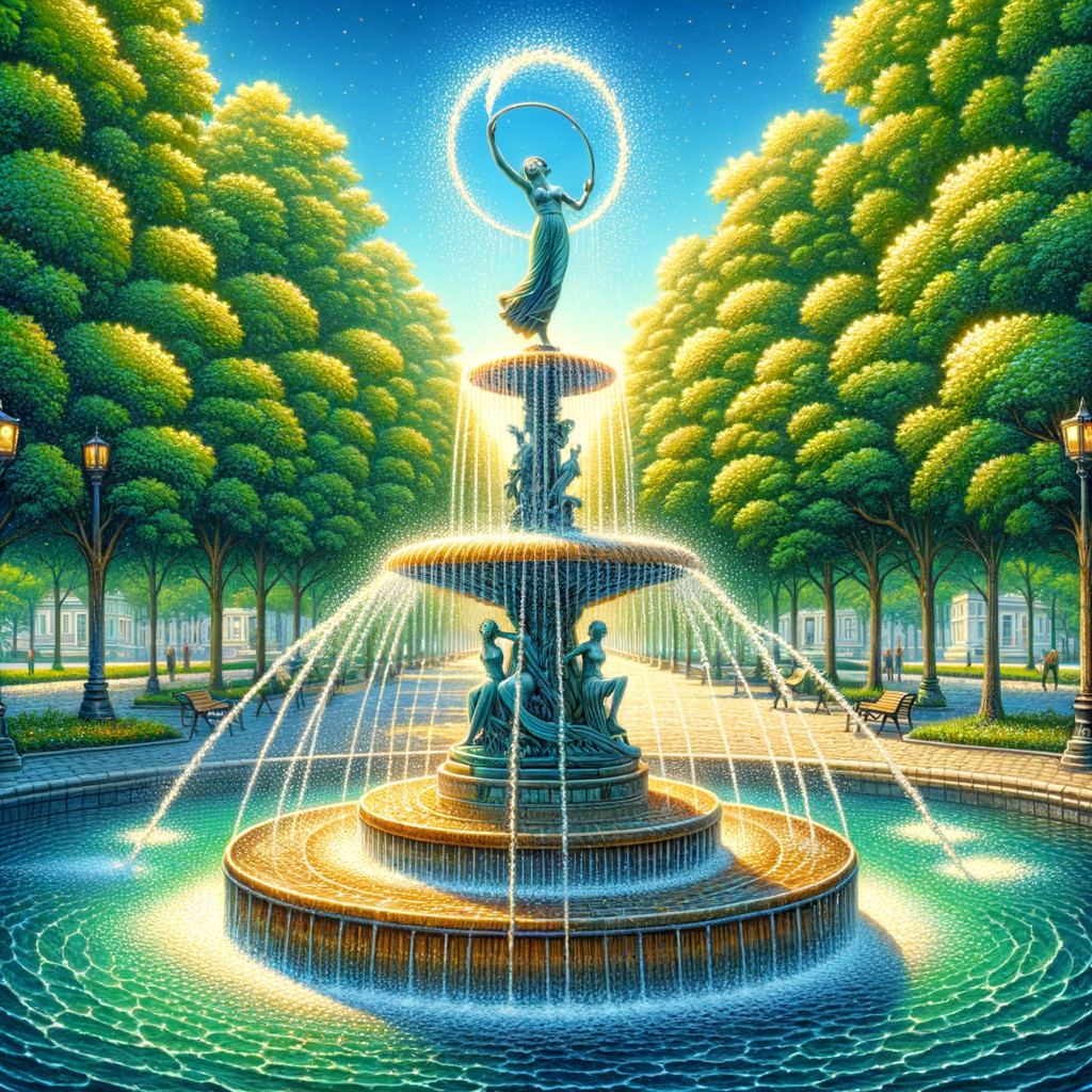 Grand Fountain in Serene Park with Cascading Water