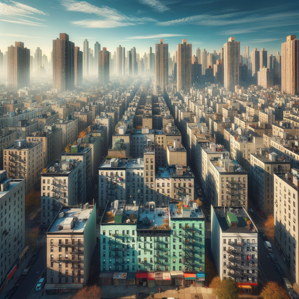 Urban Landscape with Skyscrapers and Foggy Horizon