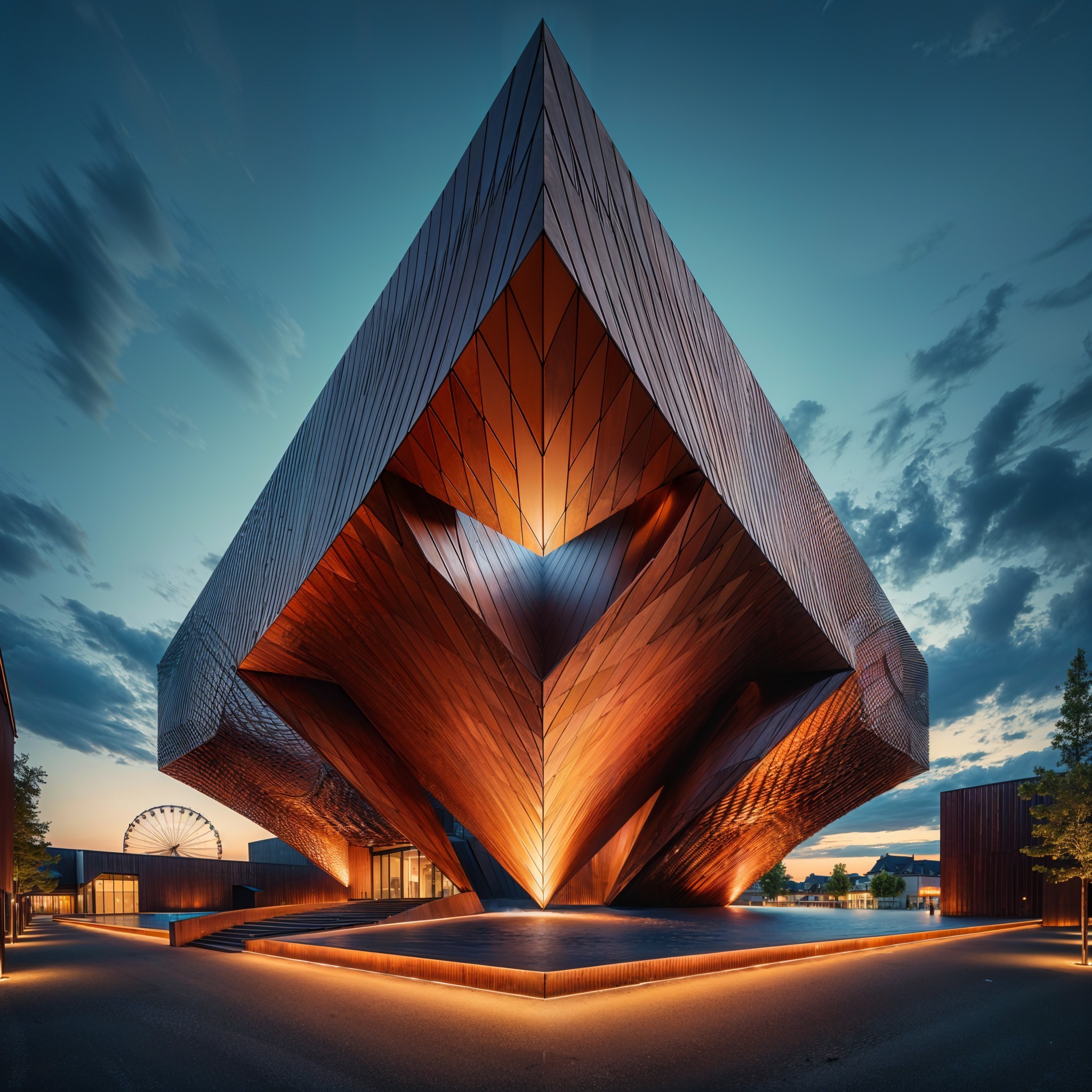 Modern Building with Geometric Design and Wooden Panels
