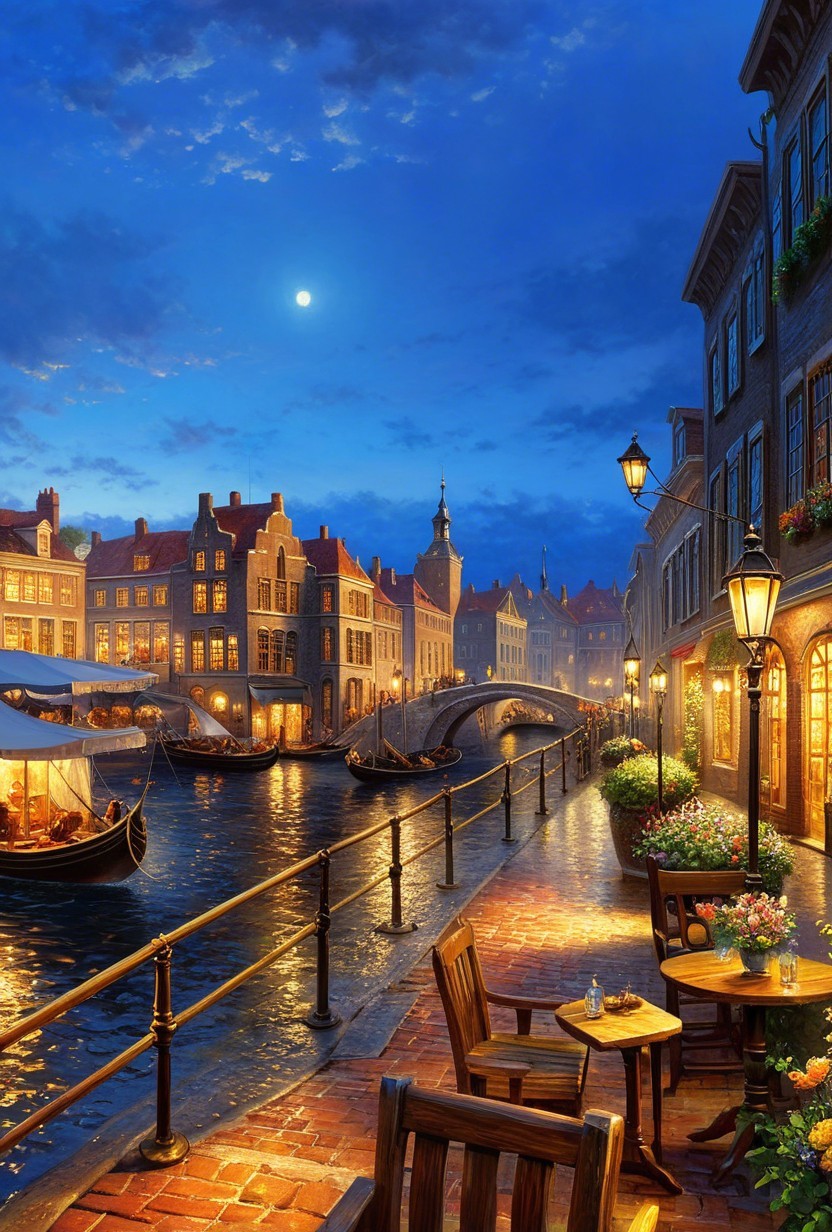 Serene Canal Scene with Brick Buildings at Dusk
