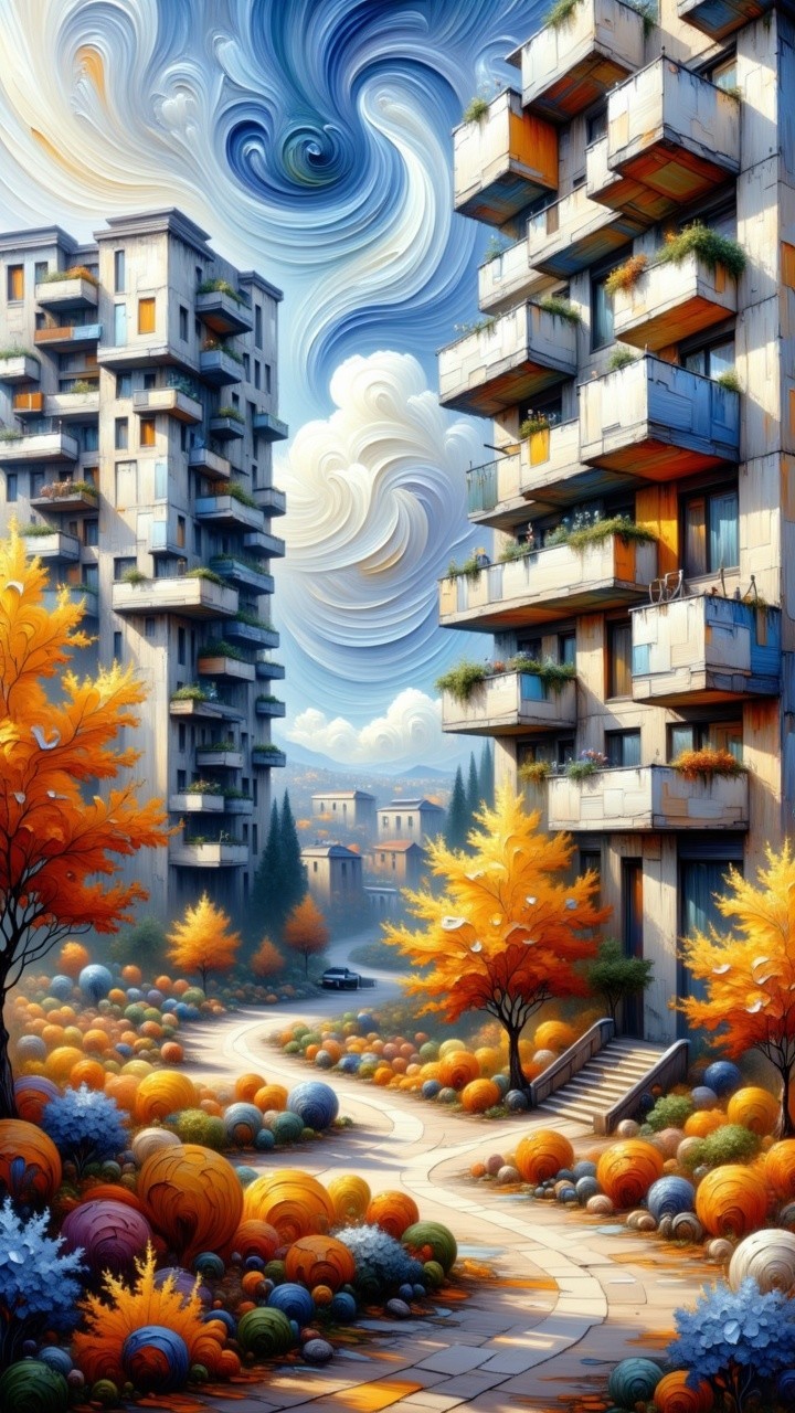 Vibrant Urban Scene with Modern Buildings and Nature