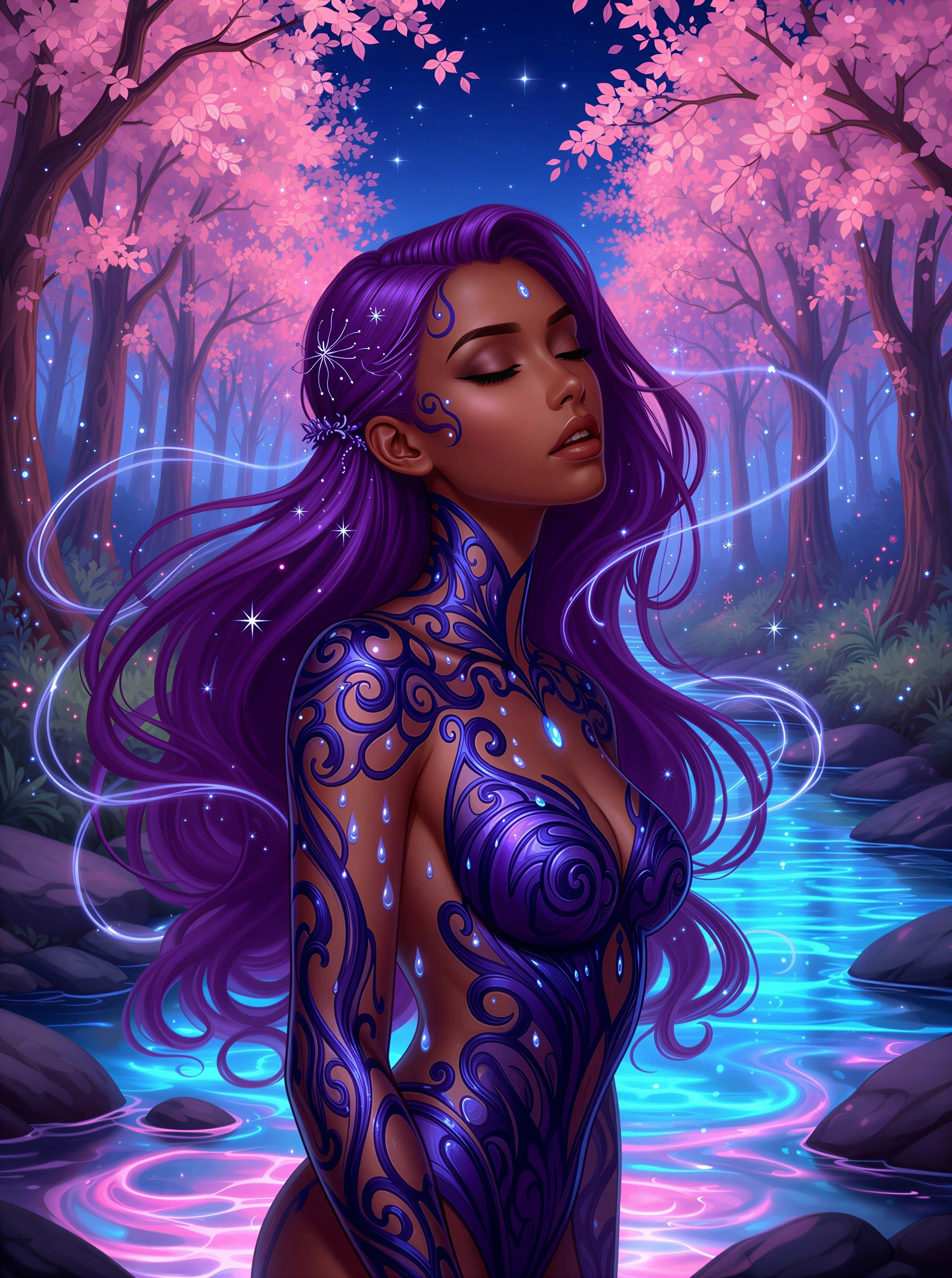 Digital Illustration of Ethereal Woman in Mystic Forest