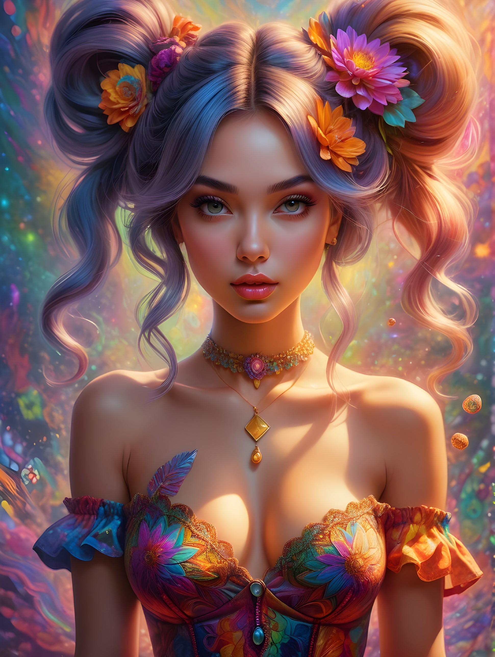 Vibrant Portrait of a Young Woman with Pastel Hair