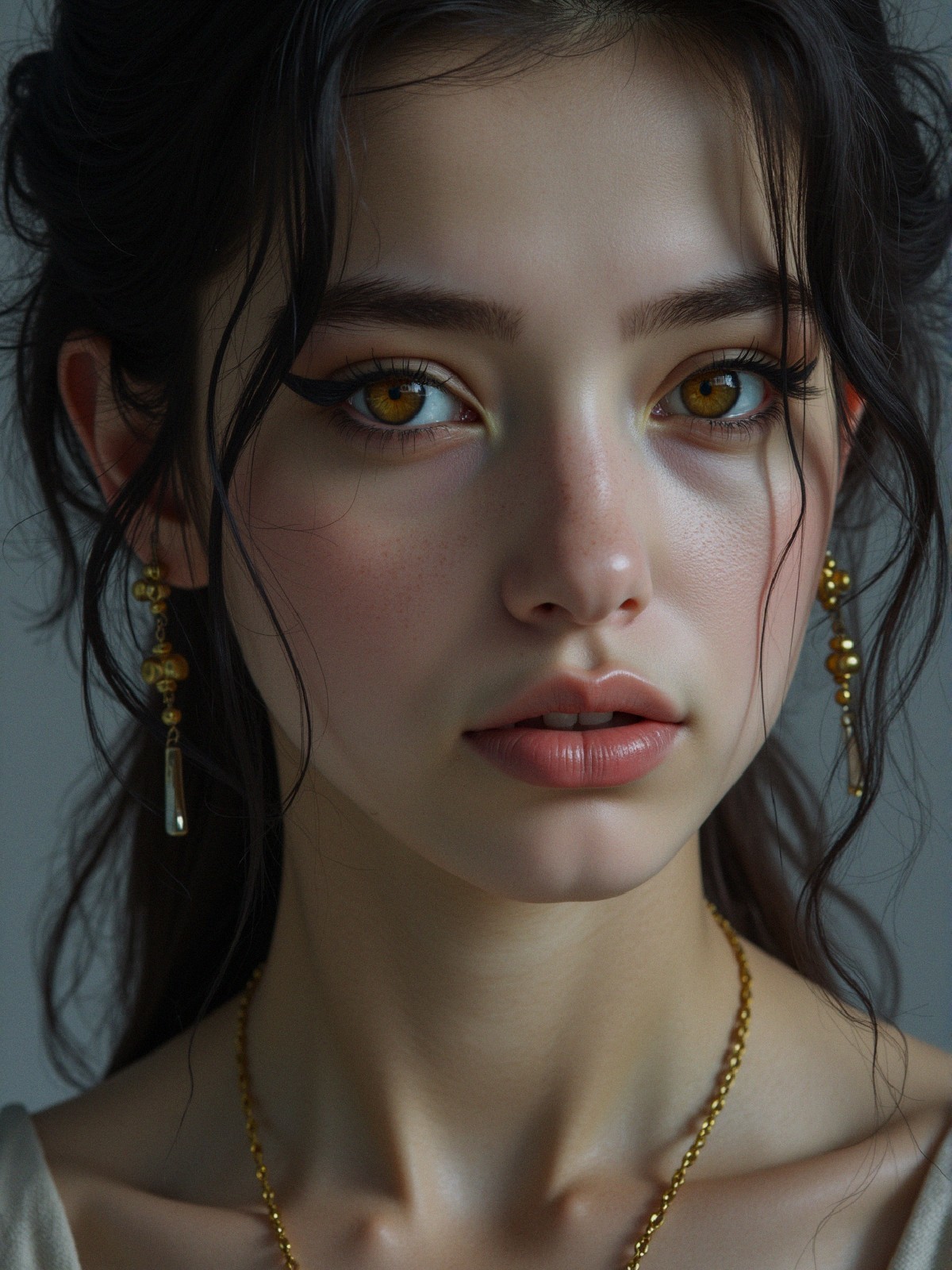 Close-Up Portrait of a Young Woman with Golden Eyes