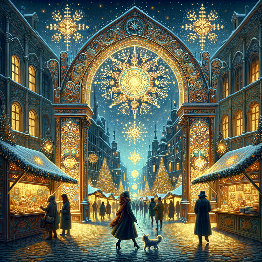 Magical Winter Market Scene with Festive Decorations