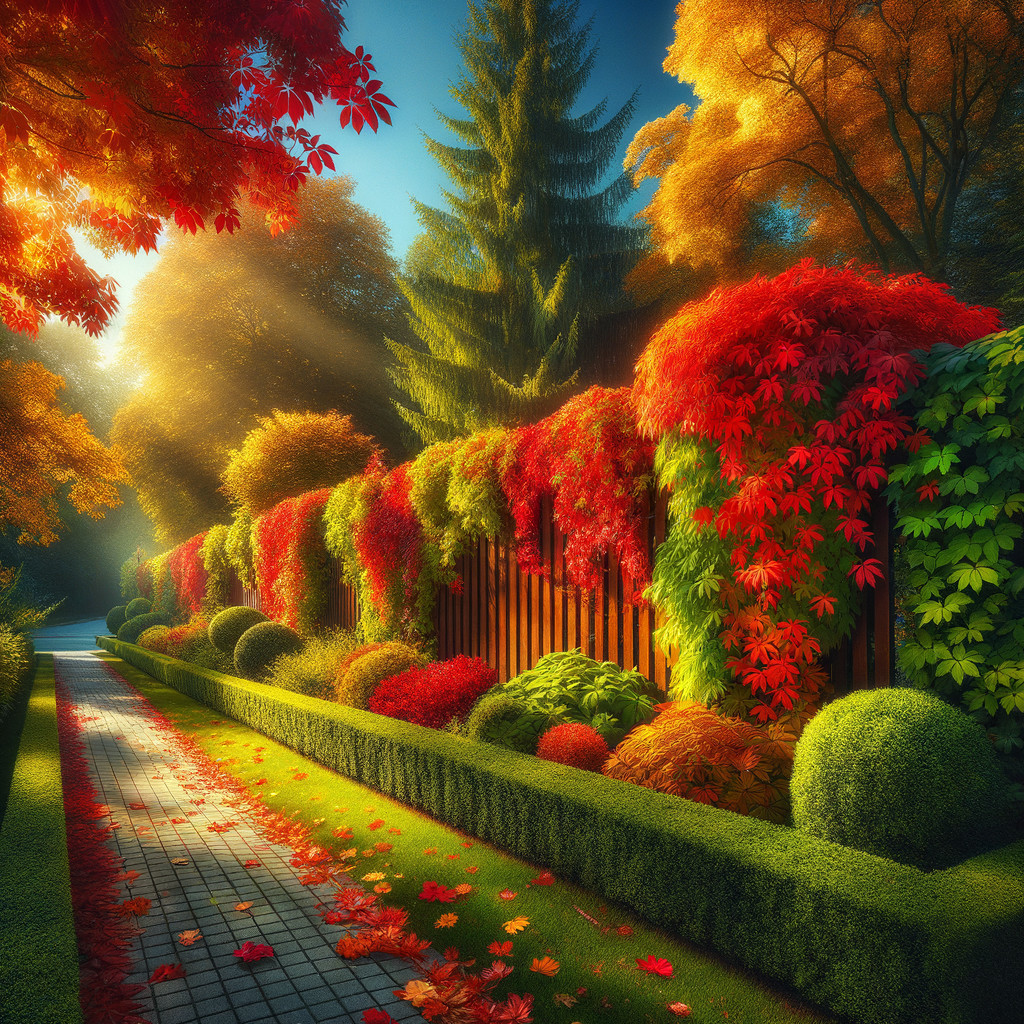 Picturesque Garden Path with Autumn Foliage and Sunlight