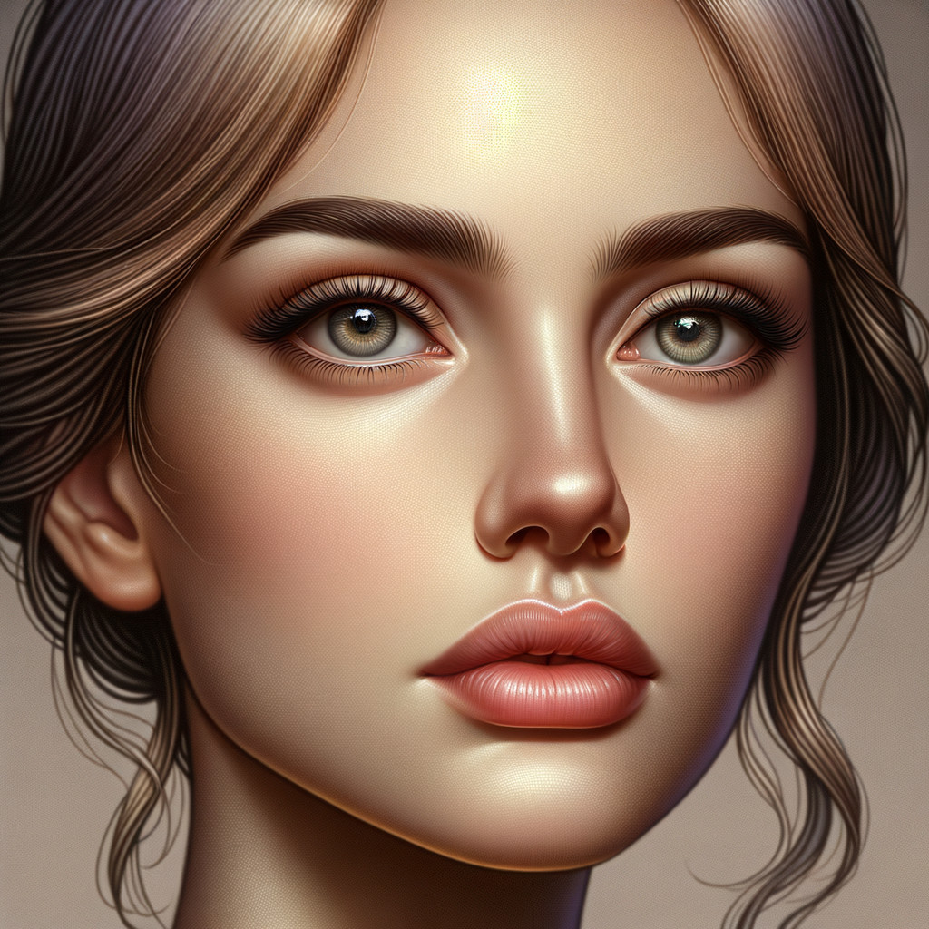 Close-up of a young woman with green eyes and smooth skin