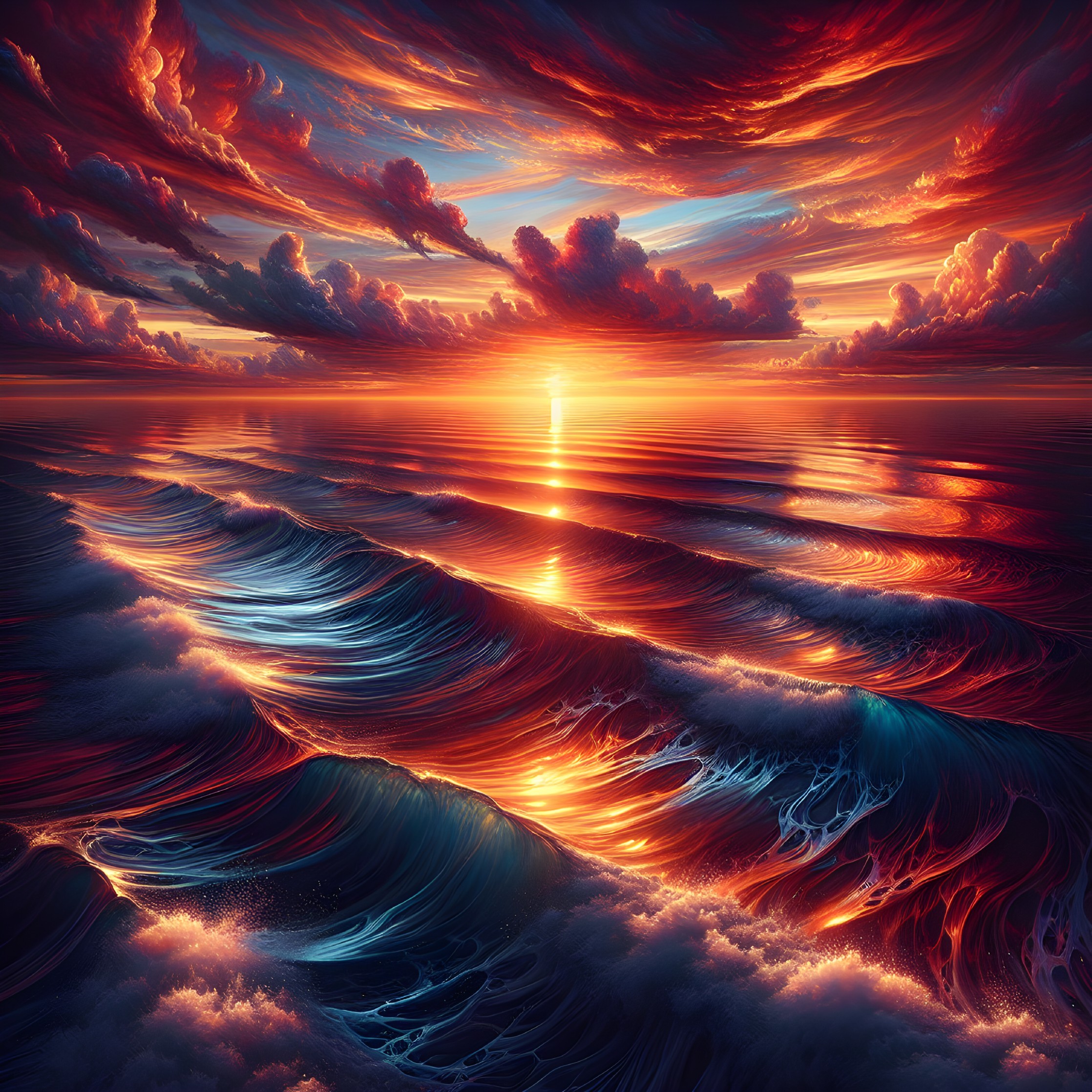 Vibrant Sunset Over a Tranquil Ocean Scene