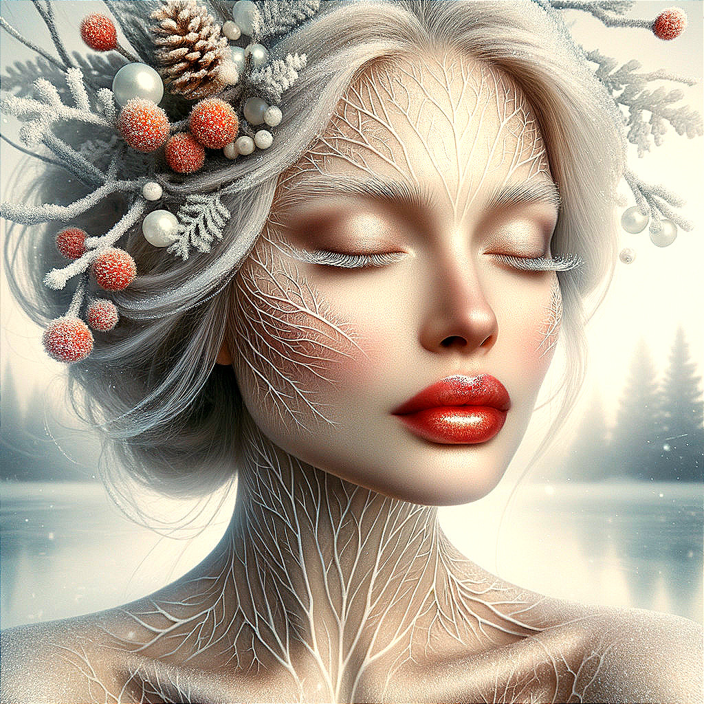 Serene Portrait of a Woman with Frosted Features