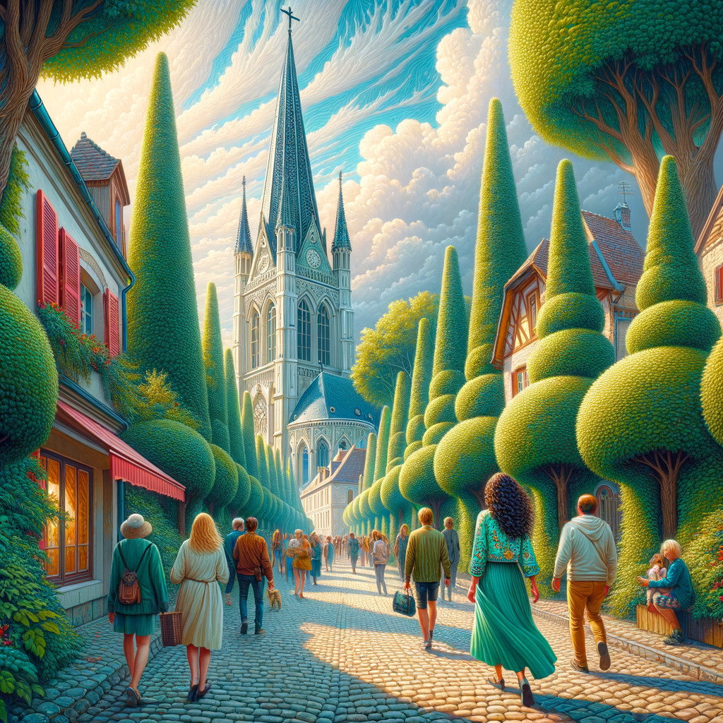 Charming Cobblestone Street with Vibrant Houses and Church