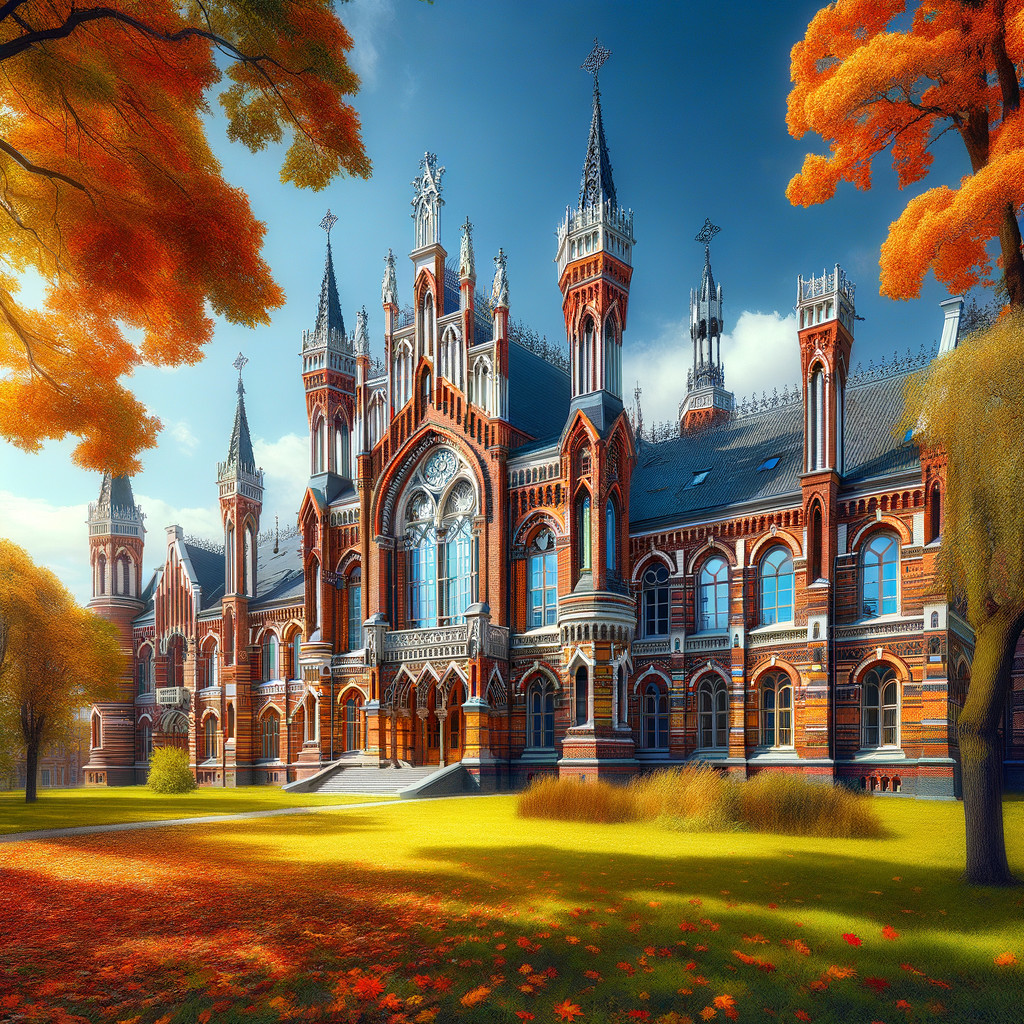 Gothic Architectural Historic Building in Autumn Setting