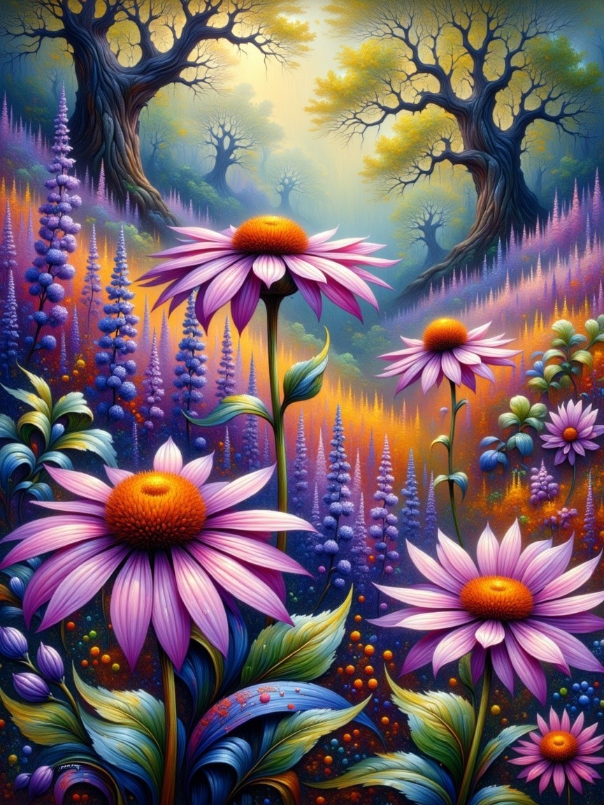 Vibrant Landscape of Oversized Colorful Flowers