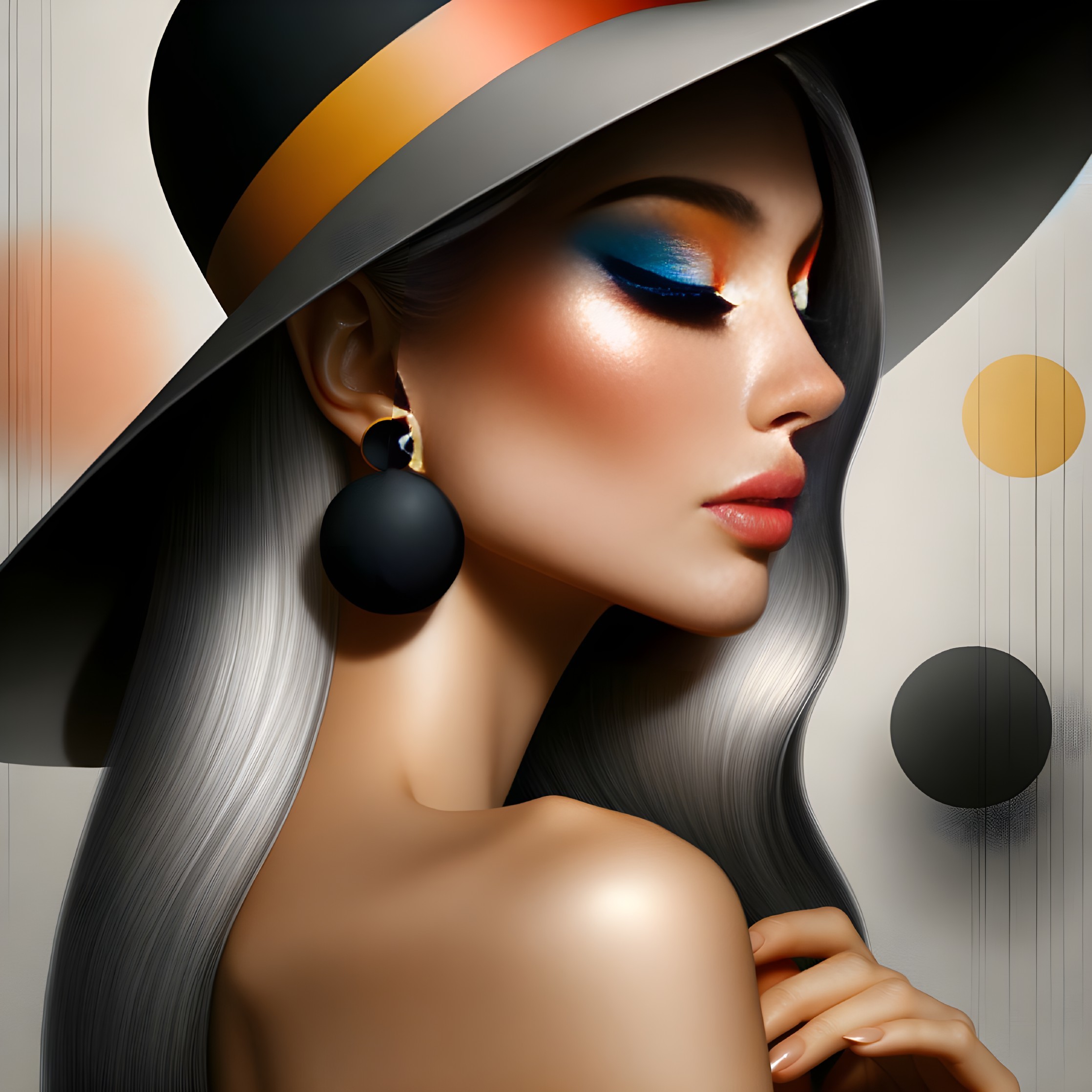 Stylish Woman with Silver Hair and Bold Makeup