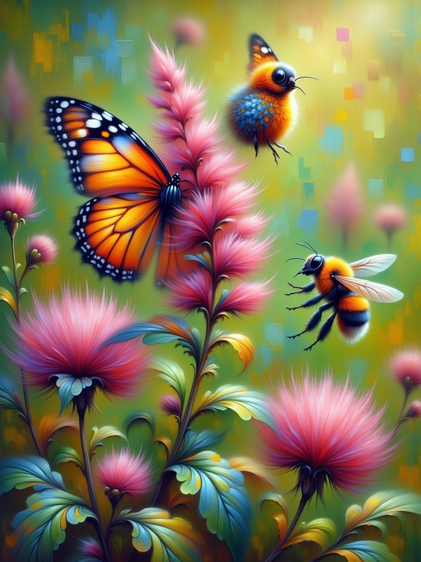 Colorful Blossoms with Butterflies and Bees in Nature