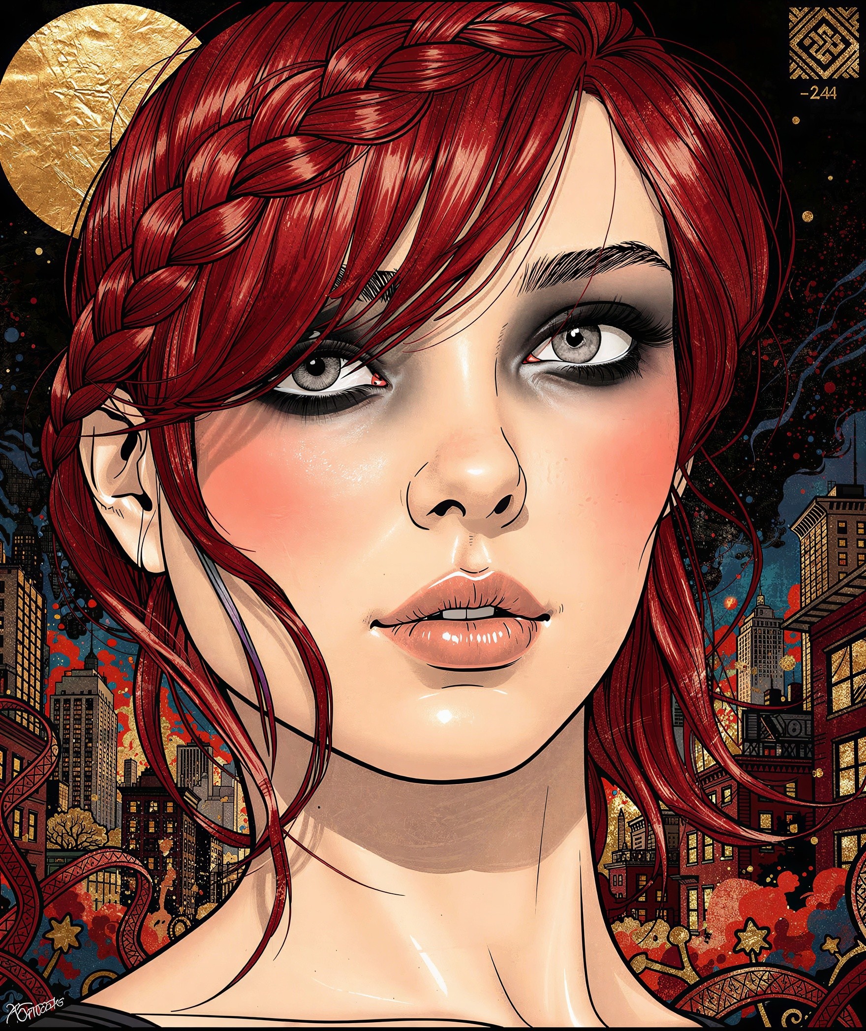 Detailed Cartoon Portrait of a Red-Haired Woman