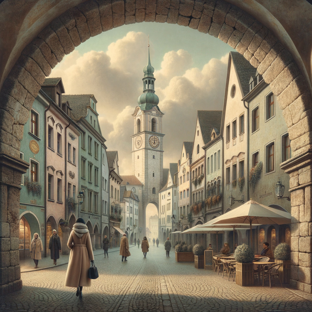 Charming Cobblestone Street and Historic Clock Tower