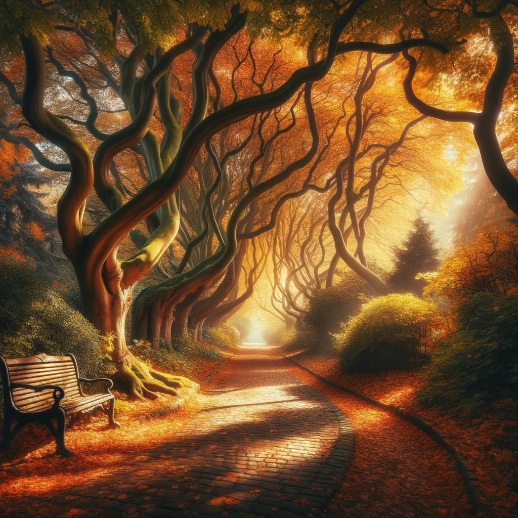 Pathway Through Vibrant Autumn Forest Foliage