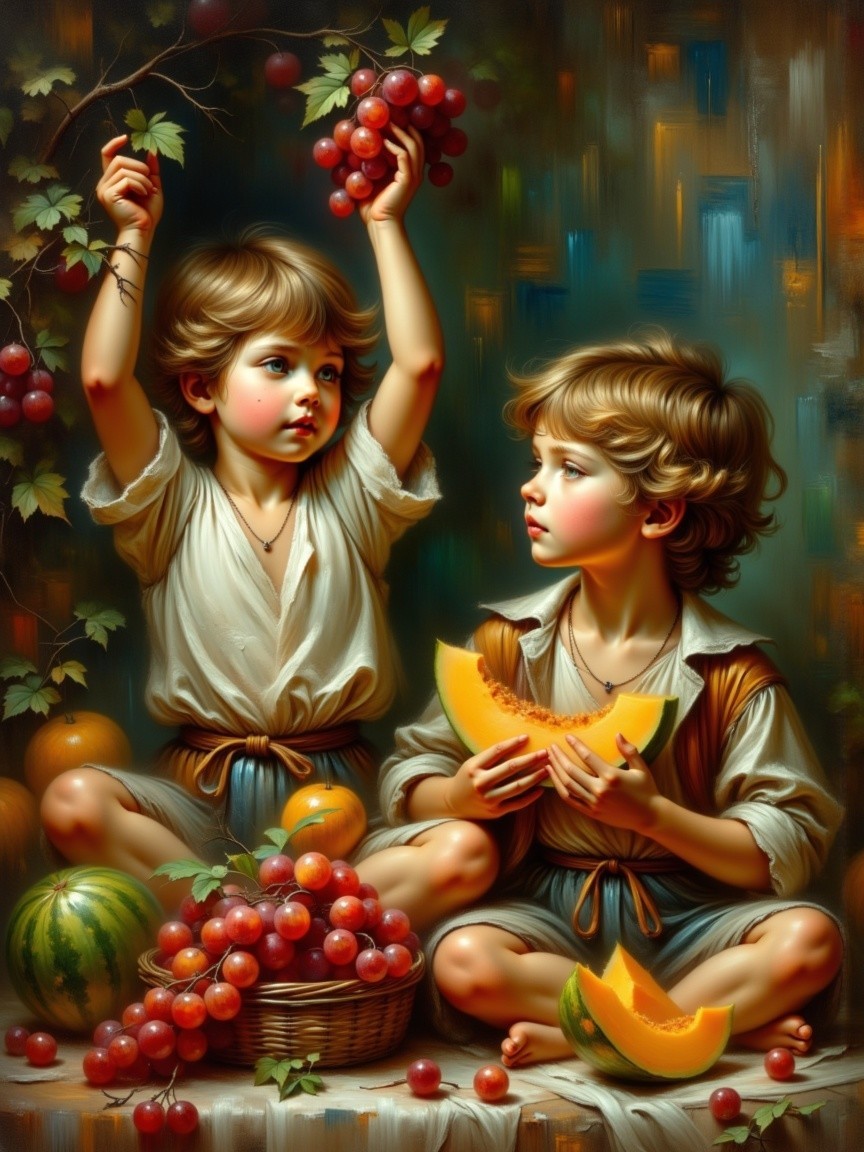 Boys Enjoying Colorful Fruits in Playful Interaction