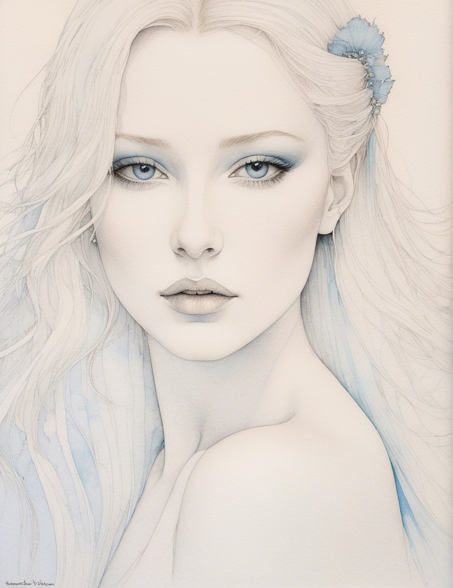 Portrait of a Young Woman with Light Hair and Flower