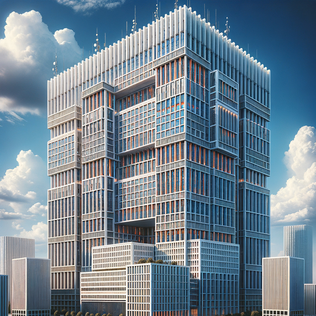 Modern Skyscraper with Geometric Design and Glass Facade