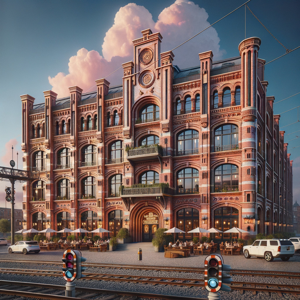 Brick Building with Clock Tower and Urban Setting