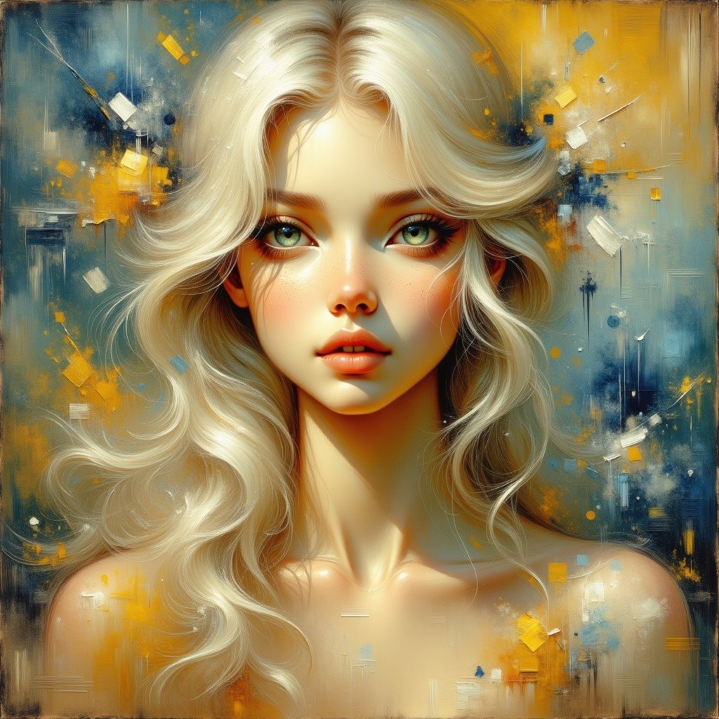 Portrait of a Young Woman with Blonde Hair and Green Eyes