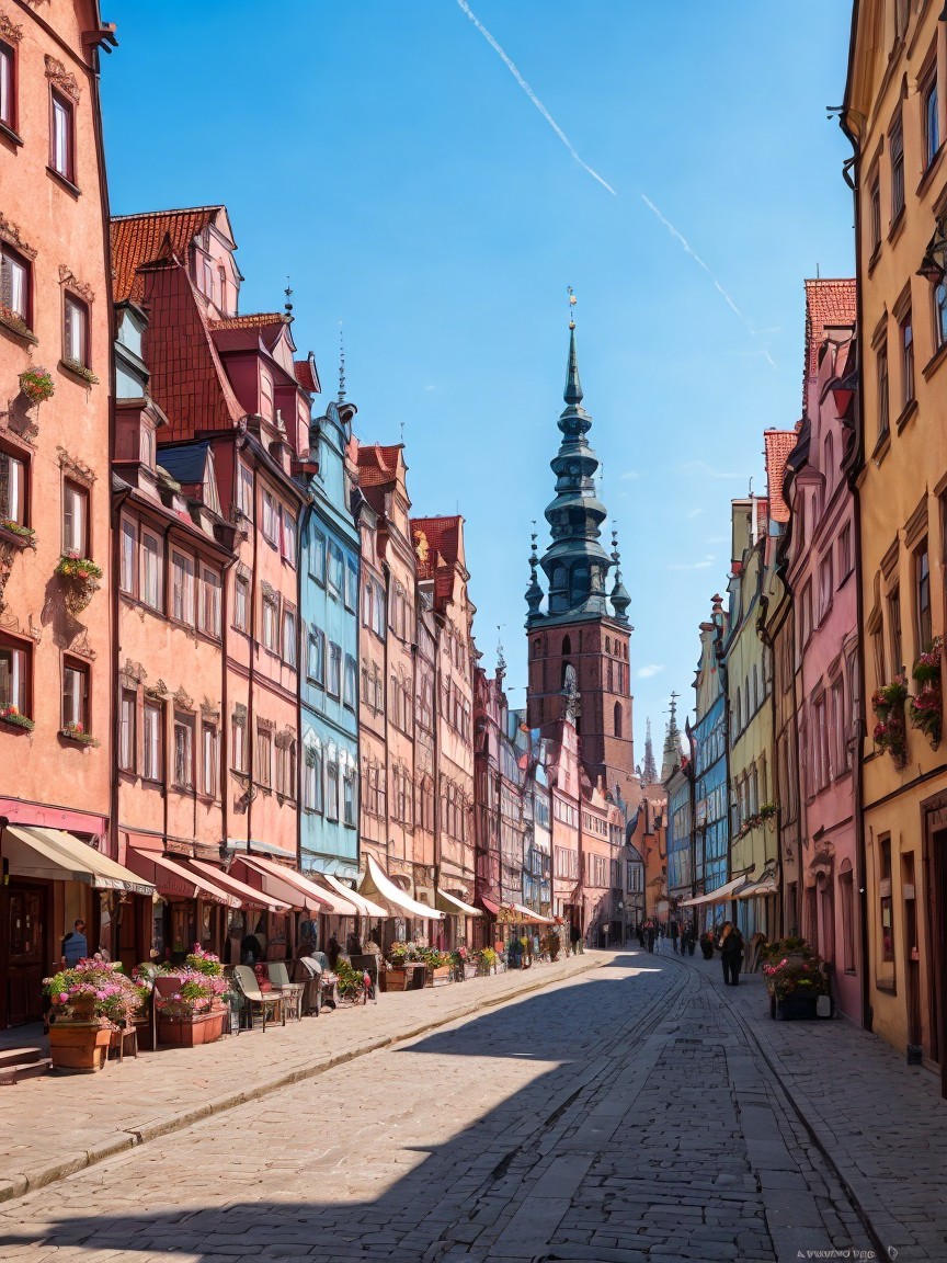 Charming Cobblestone Street with Colorful Buildings