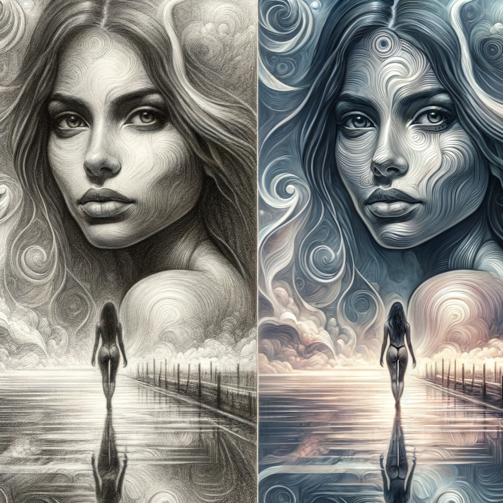 Stylized Portrait of a Woman in Dreamlike Landscape
