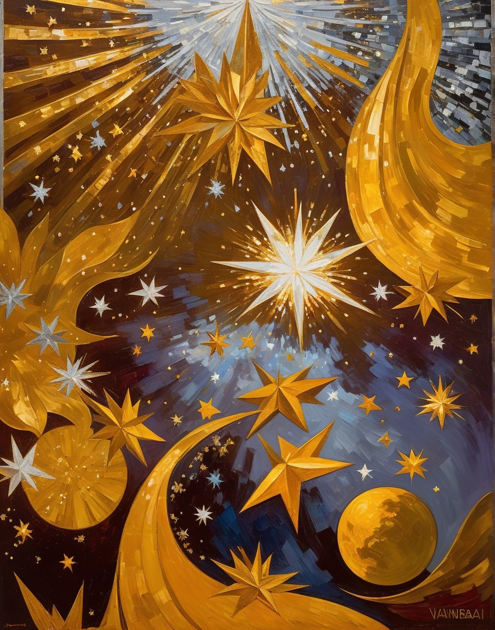 Abstract Painting of Stars on Dark Blue and Purple Background